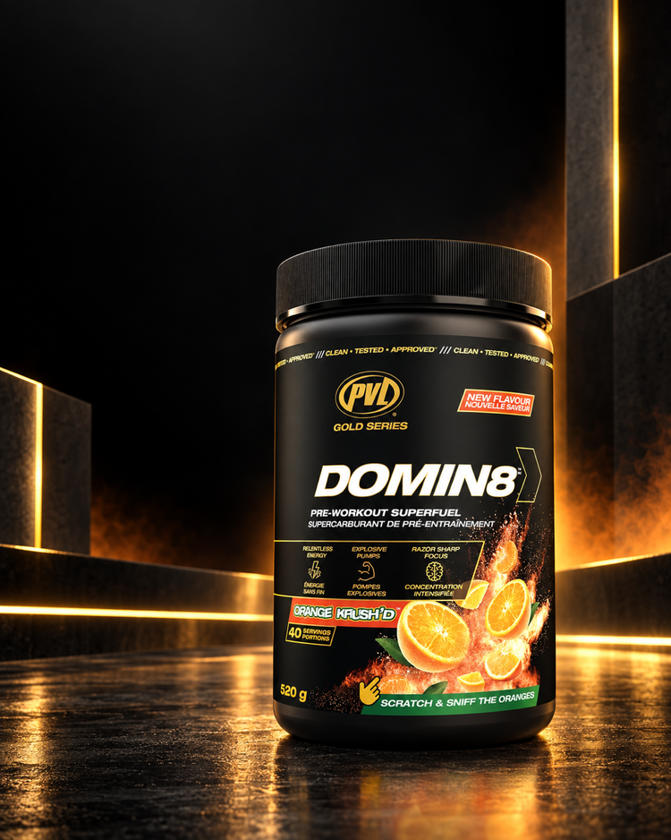 PVL DOMIN8 pre-workout featured at Kahma Supplements
