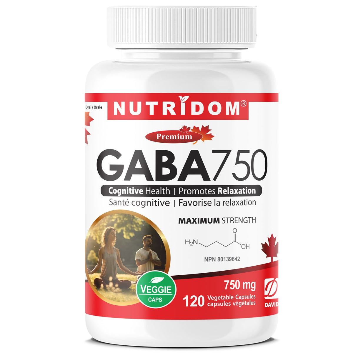 Nutridom GABA 750 mg 90 vegetarian capsules bottle