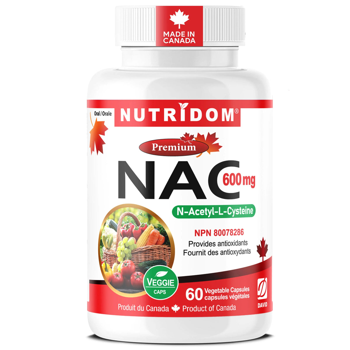 Nutridom NAC 600 mg 60 vegetarian capsules bottle