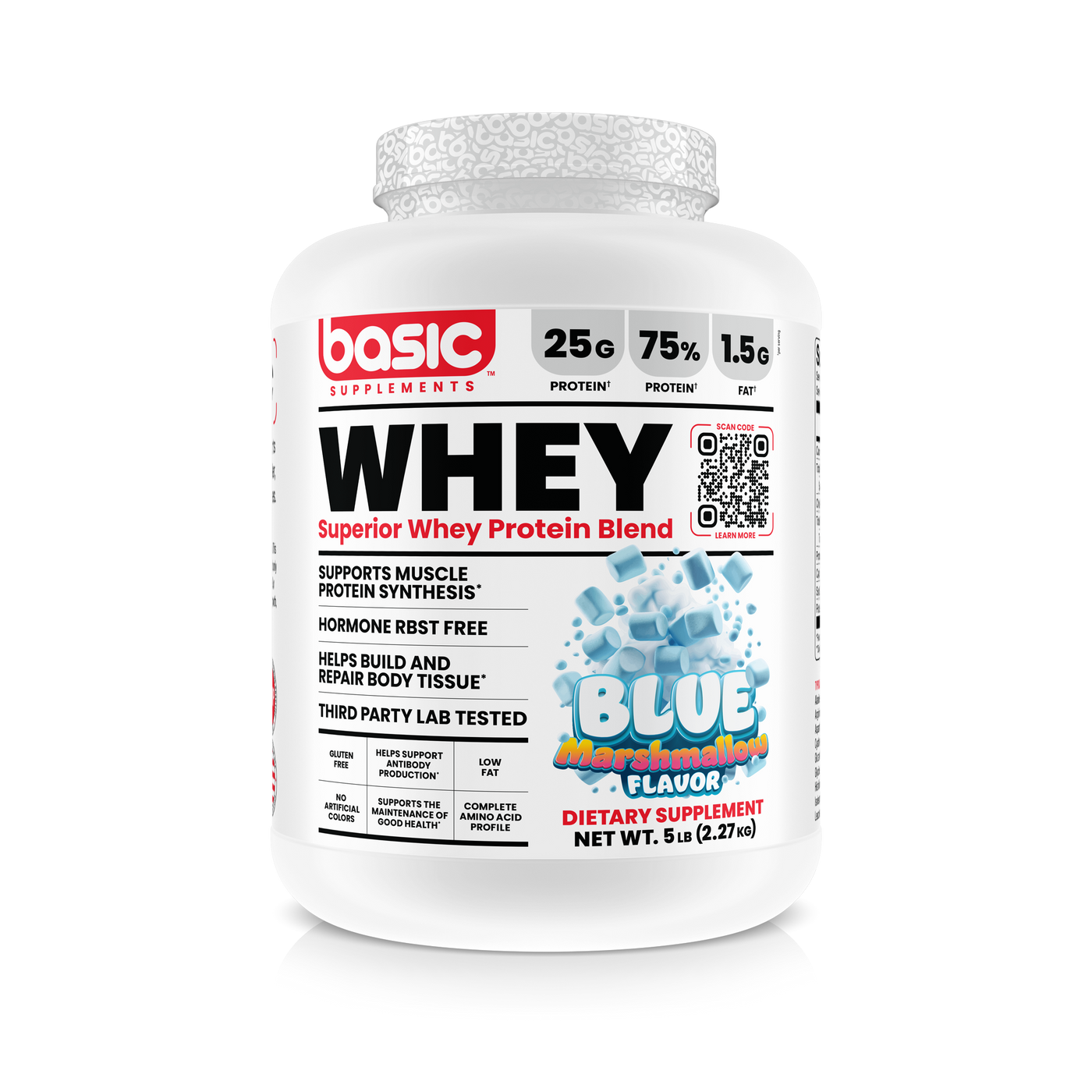 Basic Supplements Whey Protein Blend 5 lb - Blue Marshmallow